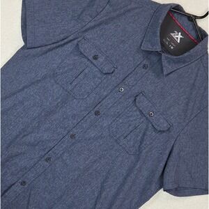 ZeroXposur Mens Large Blue Heathered Button Up Shirt Short Sleeve Stretch Hiking